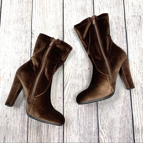 Forever Brown Velvet Dasia Calf Length Boots - Picture 6 of 6